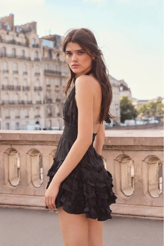 Quintelle Ruffle Halter Mini Dress sold by LoveShackFancy
