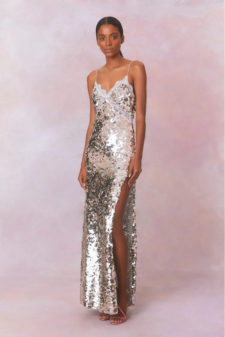 Olmine Sequin Maxi Dress-SILVER sold by LoveShackFancy