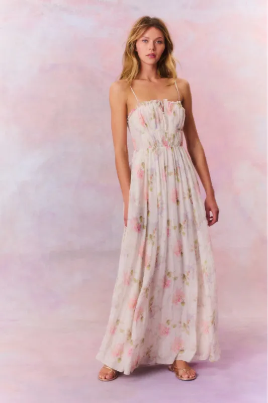 Santee Lurex Chiffon Floral Maxi Dress sold by LoveShackFancy
