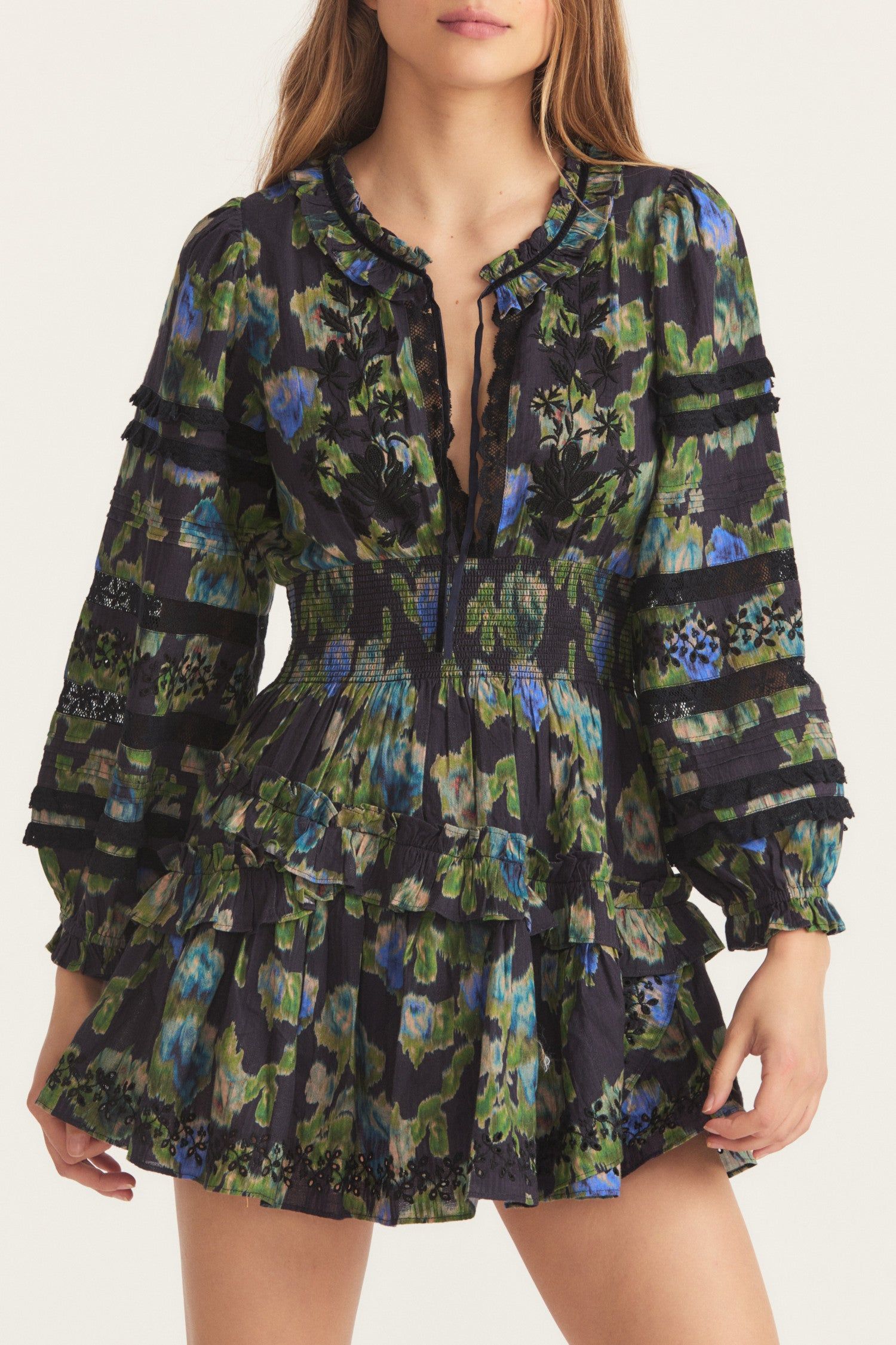 Clarkie Mini Dress - DEEP BLUE TRACE sold by LoveShackFancy