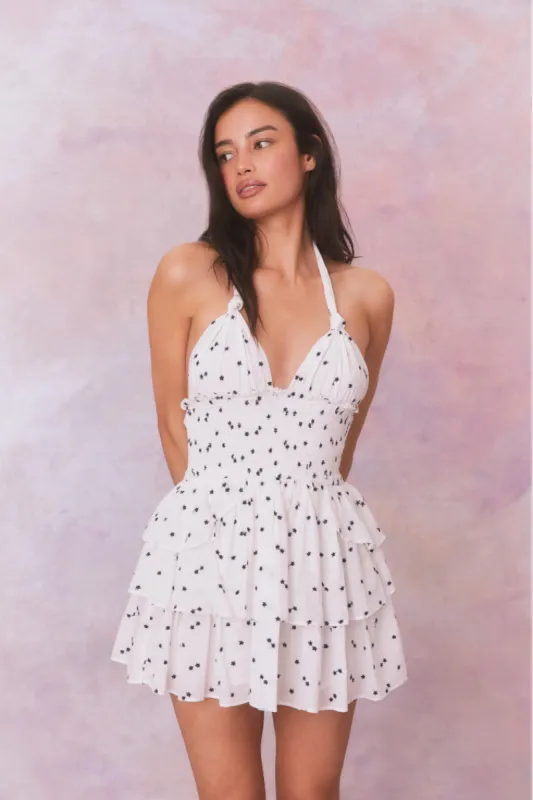 Deanna Star Print Cotton Halter Mini Dress sold by LoveShackFancy