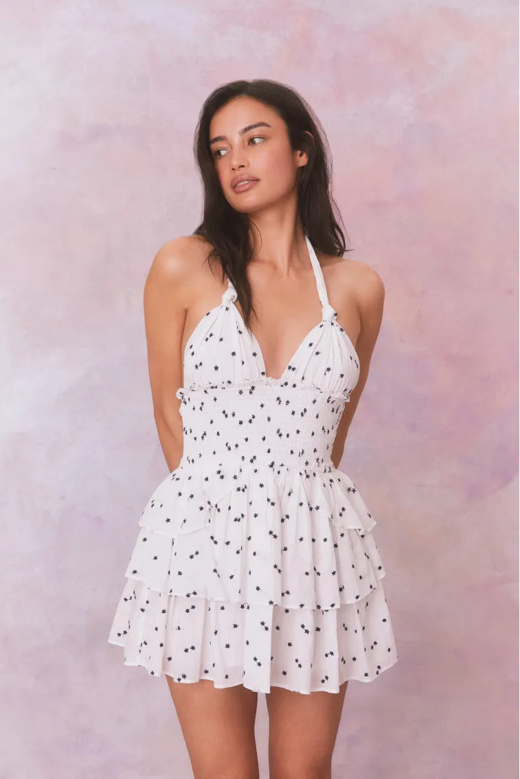 Deanna Star Print Cotton Halter Mini Dress sold by LoveShackFancy