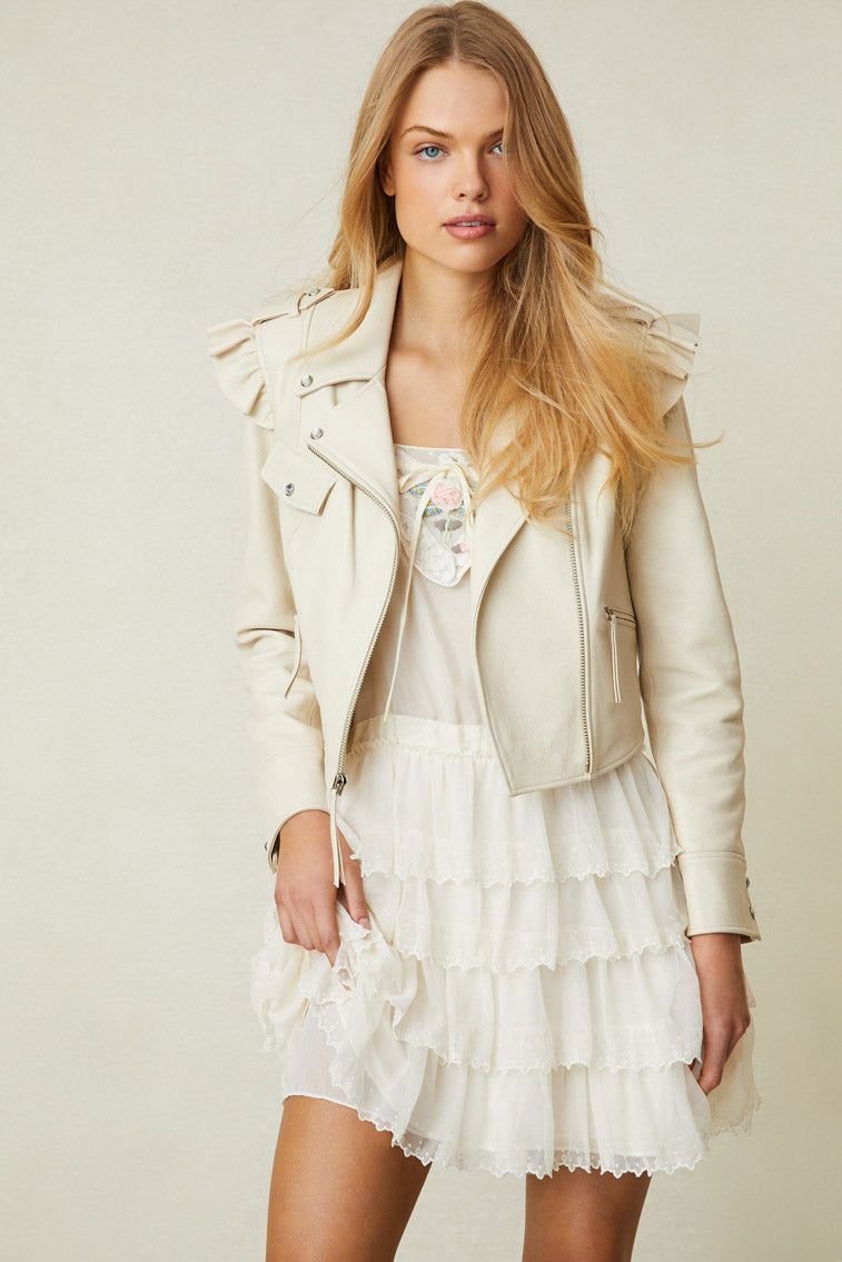 Torrez Leather Jacket- ANTIQUE WHITE sold by LoveShackFancy