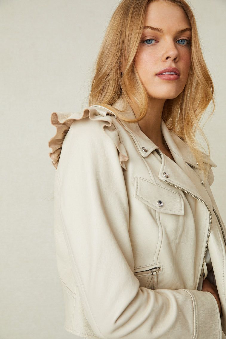 Torrez Leather Jacket- ANTIQUE WHITE sold by LoveShackFancy product image thumbnail 2