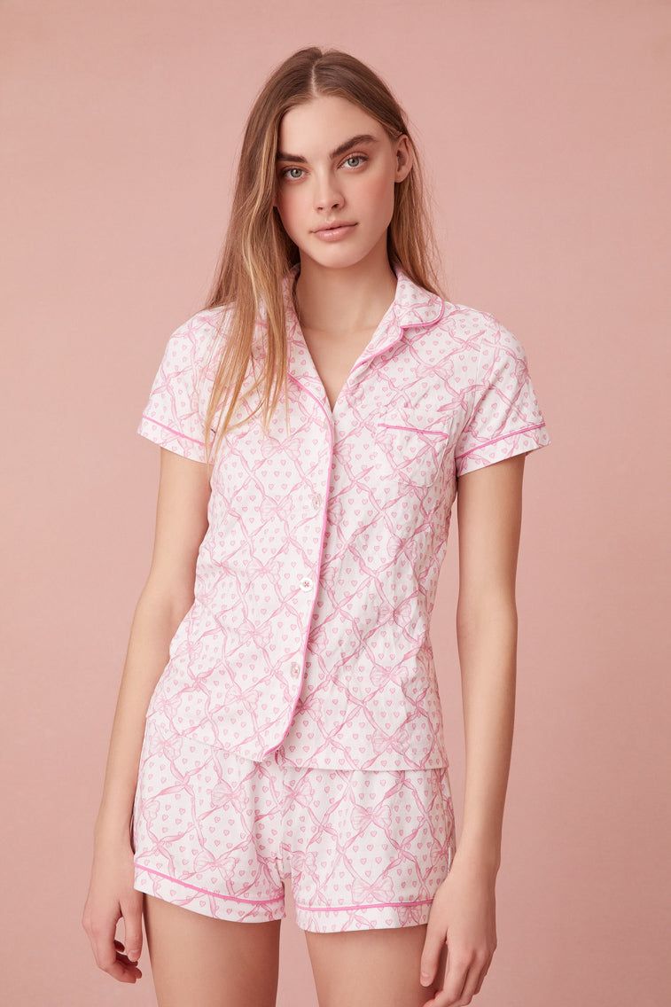 Roller Rabbit x LoveShackFancy Baby Bow Hearts Women's Polo Pajama sold by LoveShackFancy