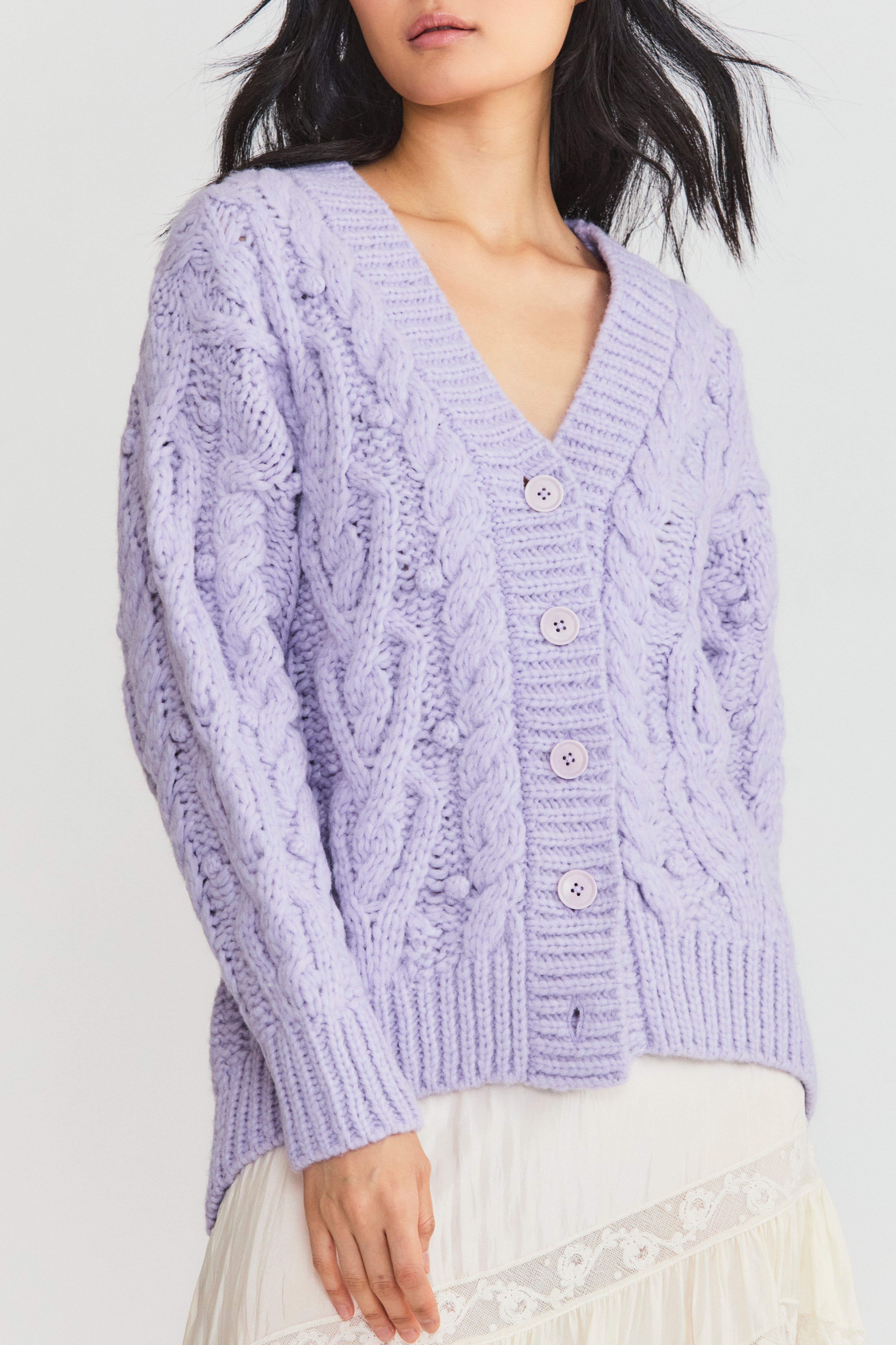 Beckett Cardigan- LILAC MIST sold by LoveShackFancy