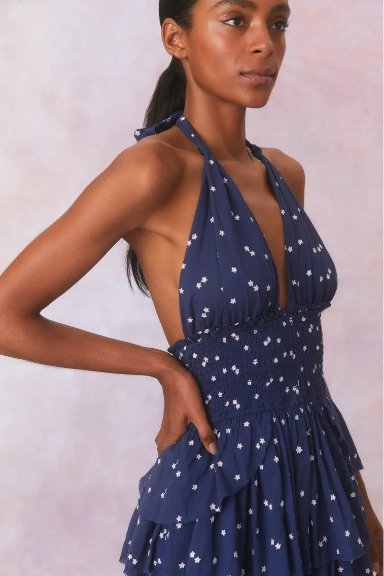 Deanna Star Print Cotton Halter Mini Dress-NAVY NIGHTFALL sold by LoveShackFancy product image thumbnail 5