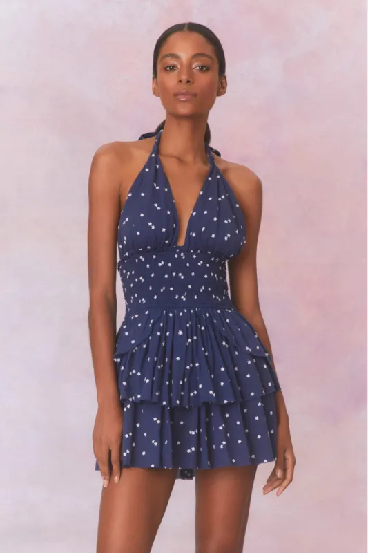 Deanna Star Print Cotton Halter Mini Dress-NAVY NIGHTFALL sold by LoveShackFancy
