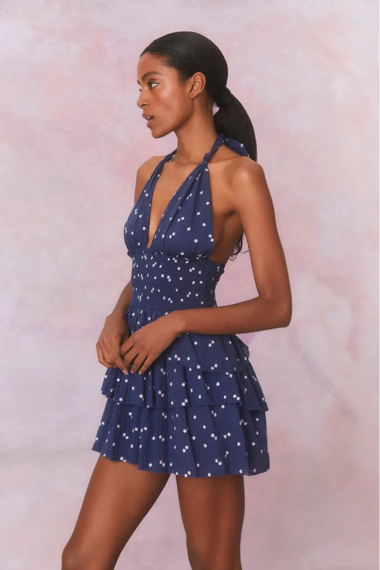 Deanna Star Print Cotton Halter Mini Dress-NAVY NIGHTFALL sold by LoveShackFancy product image thumbnail 3