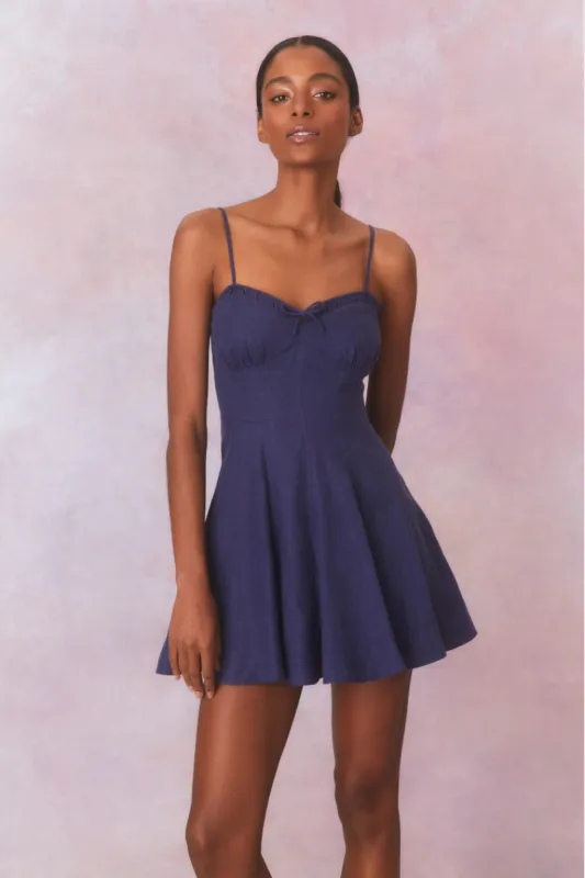 Shai Linen Mini Dress-NAVY sold by LoveShackFancy