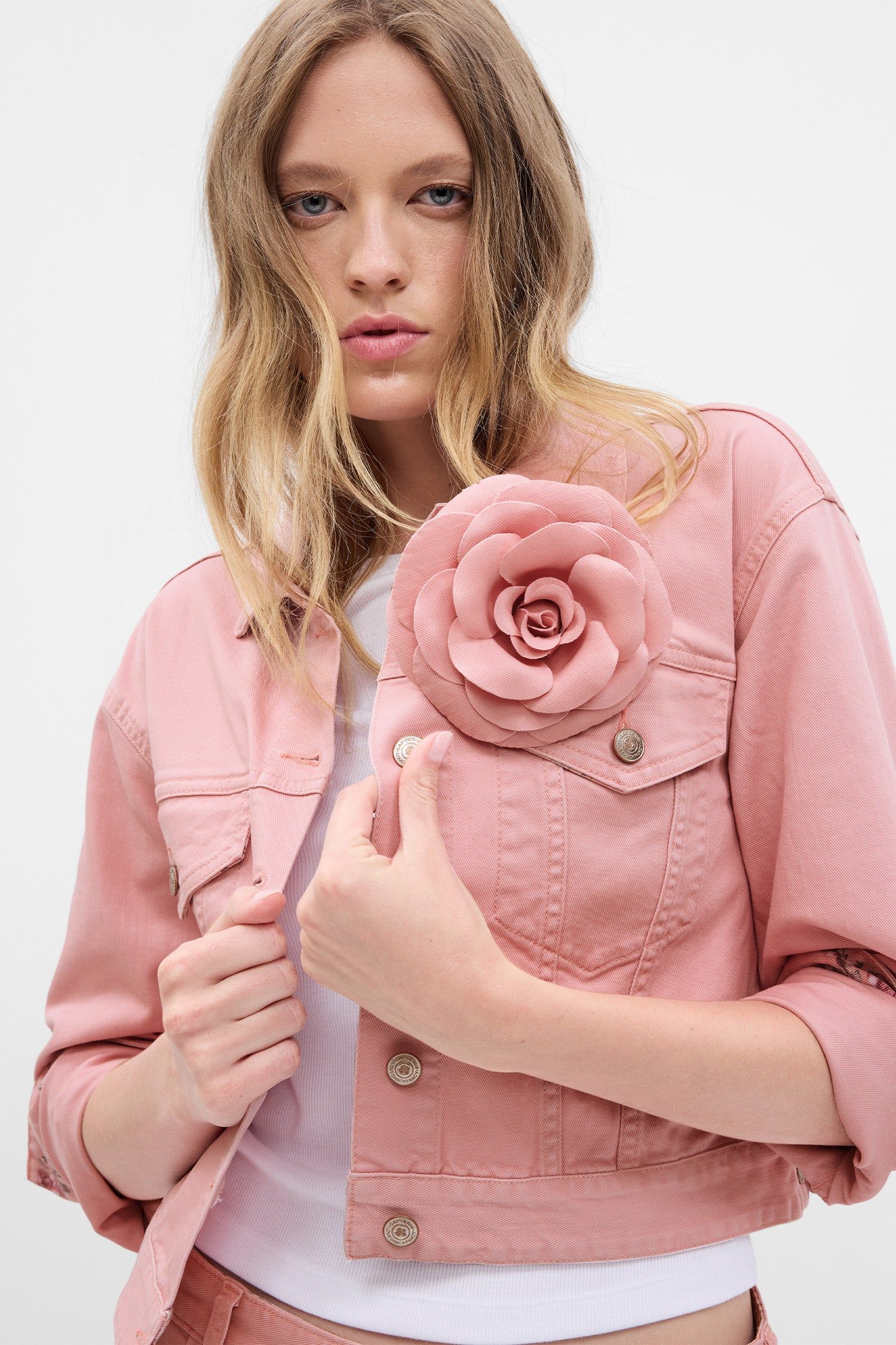 Gap x LoveShackFancy Rosette Denim Jacket sold by LoveShackFancy