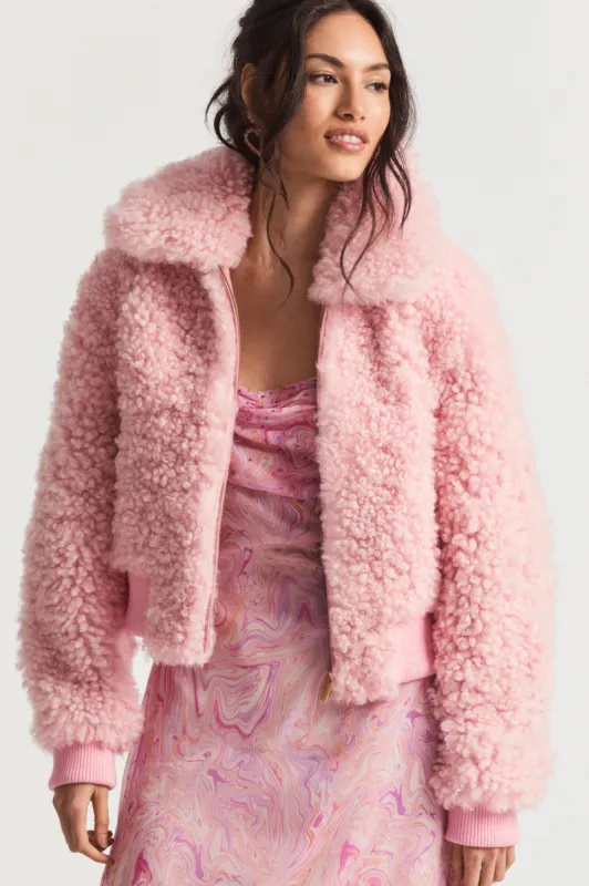 Morea Shearling Bomber - PINK DOGWOOD made by LoveShackFancy