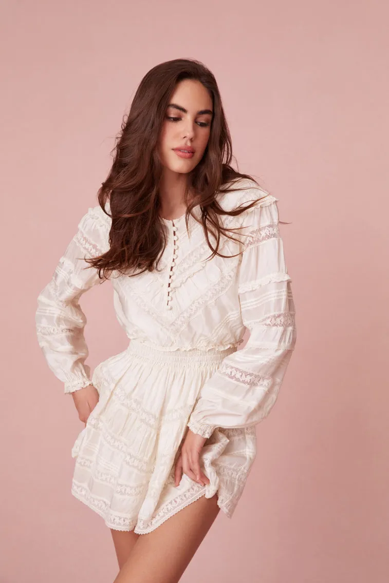 Jones Victorian Lace Mini Dress- ANTIQUE WHITE sold by LoveShackFancy