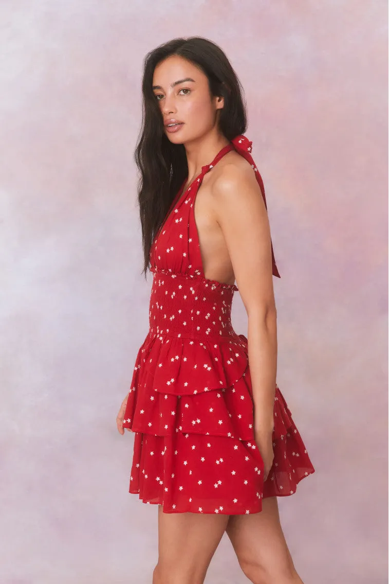 Deanna Star Print Cotton Halter Mini Dress-SCARLET TIDE sold by LoveShackFancy product image thumbnail 4