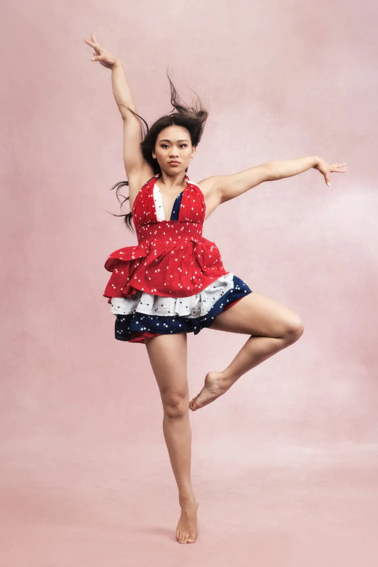 Deanna Star Print Cotton Halter Mini Dress-SCARLET TIDE sold by LoveShackFancy product image thumbnail 2