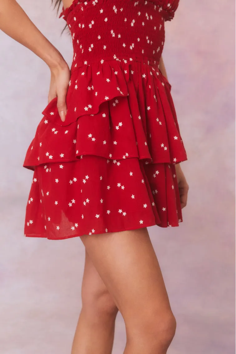 Deanna Star Print Cotton Halter Mini Dress-SCARLET TIDE sold by LoveShackFancy product image thumbnail 3