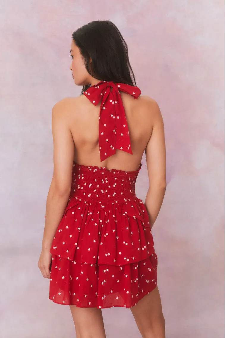 Deanna Star Print Cotton Halter Mini Dress-SCARLET TIDE sold by LoveShackFancy product image thumbnail 5