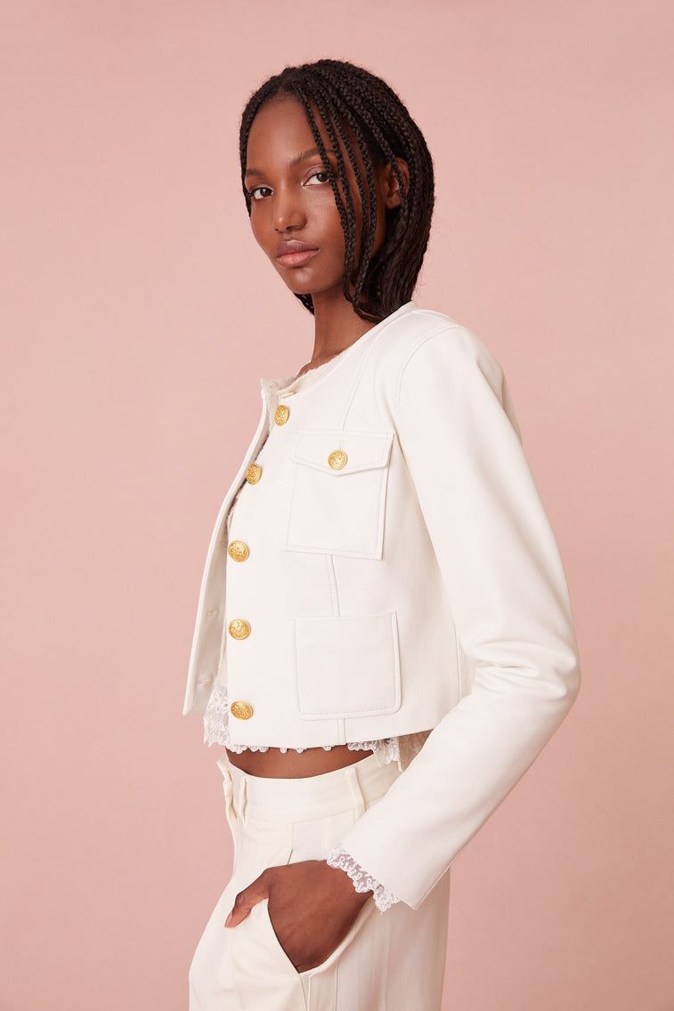 Xander Cropped Leather Jacket-WHITE sold by LoveShackFancy product image thumbnail 4