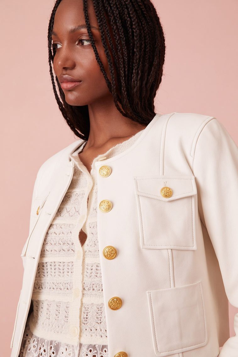 Xander Cropped Leather Jacket-WHITE sold by LoveShackFancy product image thumbnail 3