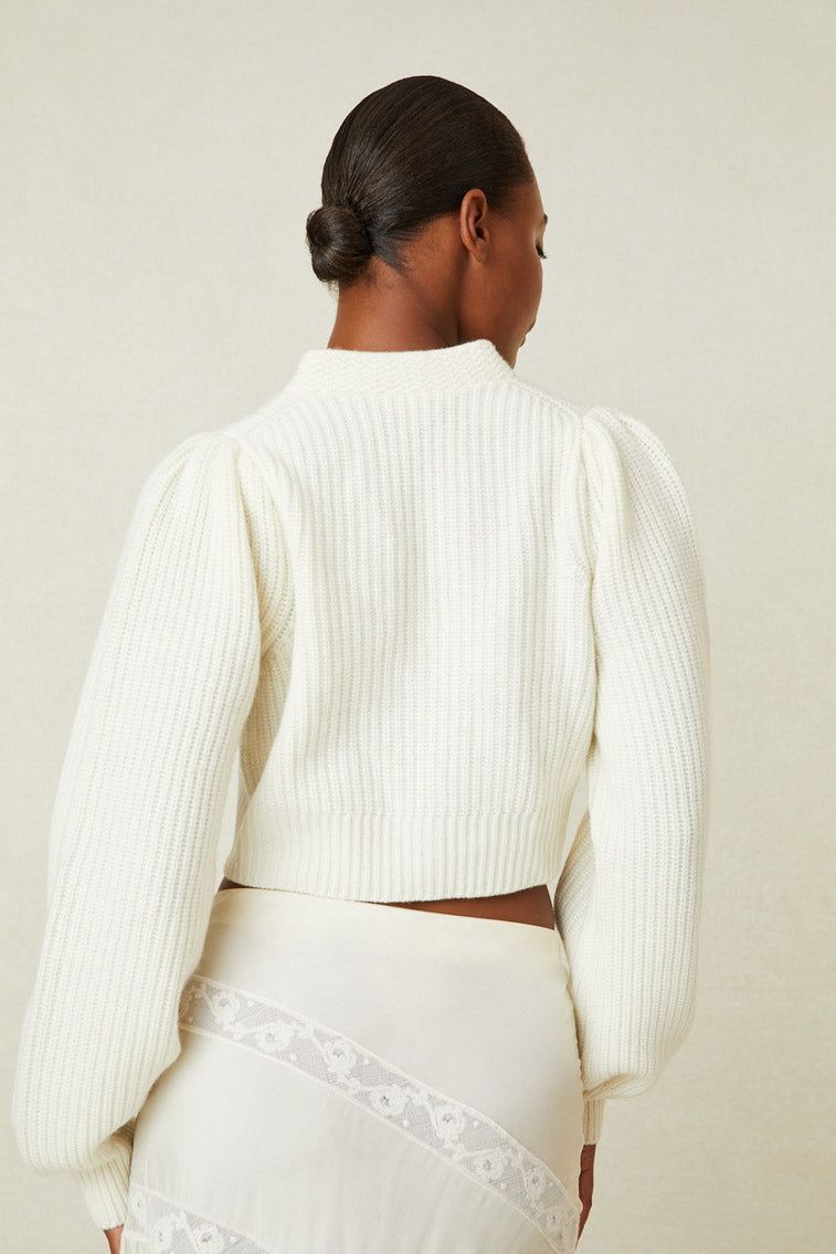 Avignon Crop Cardigan- Ivory sold by LoveShackFancy product image thumbnail 4