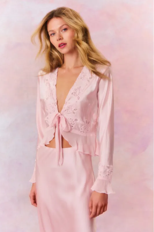 Vivetta Silk Charmeuse Tie Front Top made by LoveShackFancy