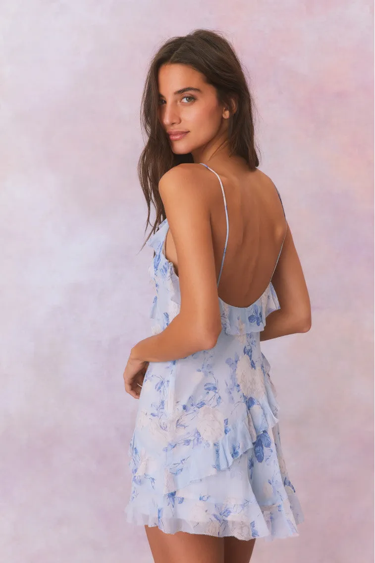 Lomina Fragrance Print Silk Mini Dress-WHISPER BLUE sold by LoveShackFancy product image thumbnail 2