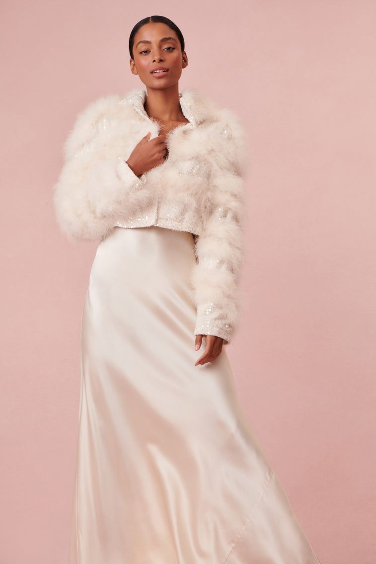 Curran Marabou Feather Jacket sold by LoveShackFancy