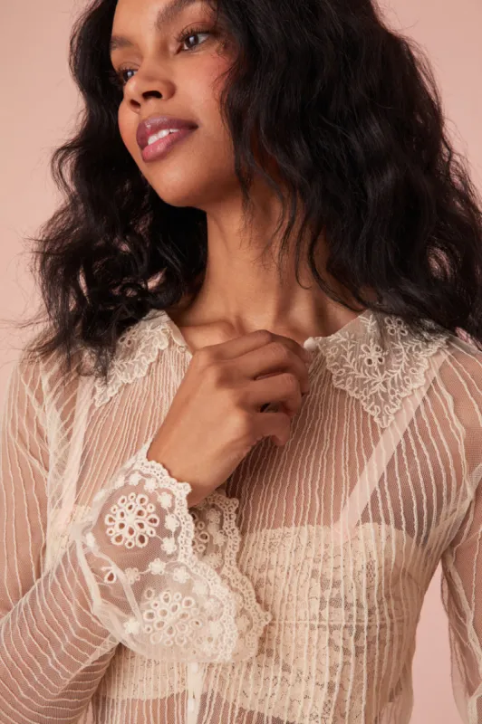 Koto Long Sleeve Sheer Blouse sold by LoveShackFancy