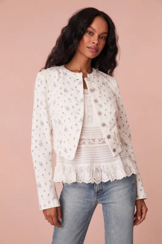 Falima Cropped Denim Floral Jacket sold by LoveShackFancy