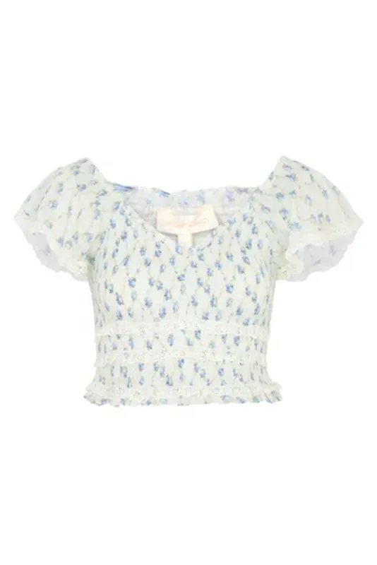 Beaming Smocked Printed Cotton Top - ANGEL FALLS sold by LoveShackFancy