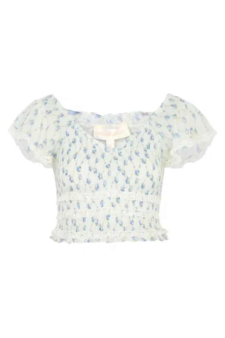 Beaming Smocked Printed Cotton Top - ANGEL FALLS sold by LoveShackFancy