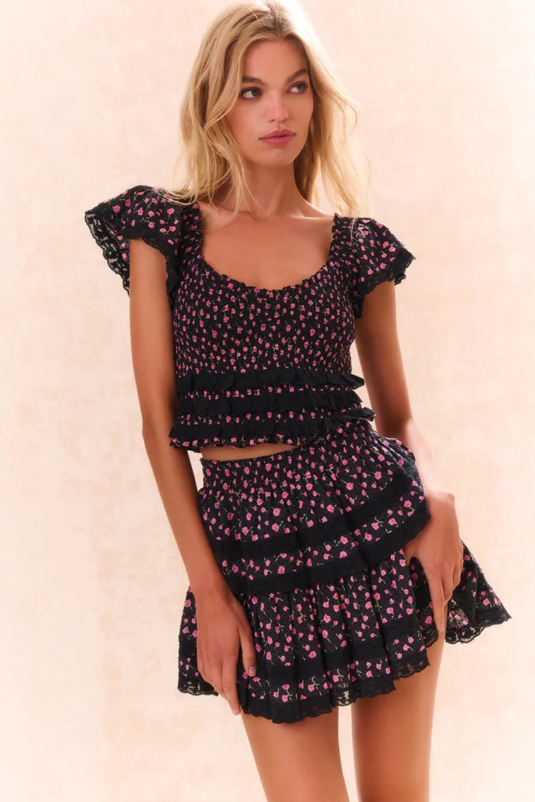 Ruffle Mini Floral Lace-Trimmed Skirt sold by LoveShackFancy