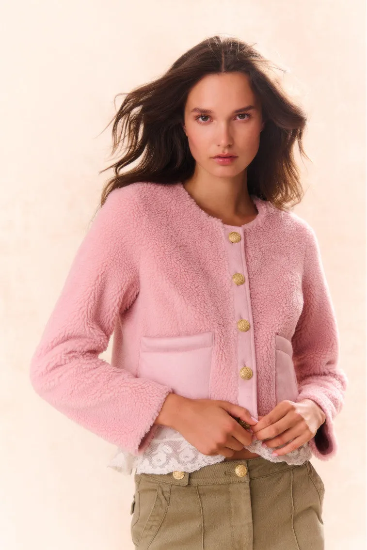 Lully Faux Shearling Jacket - ROSE DUST sold by LoveShackFancy