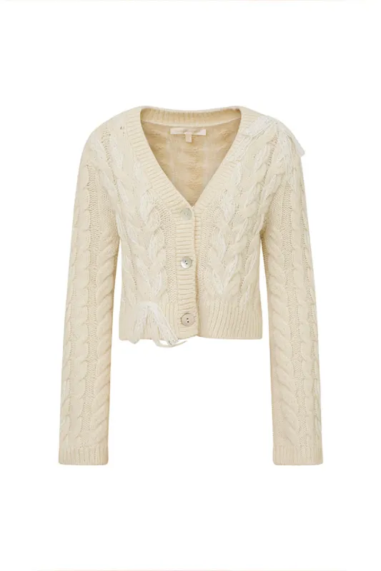 Louella Wool Knit Cardigan - SNOW sold by LoveShackFancy