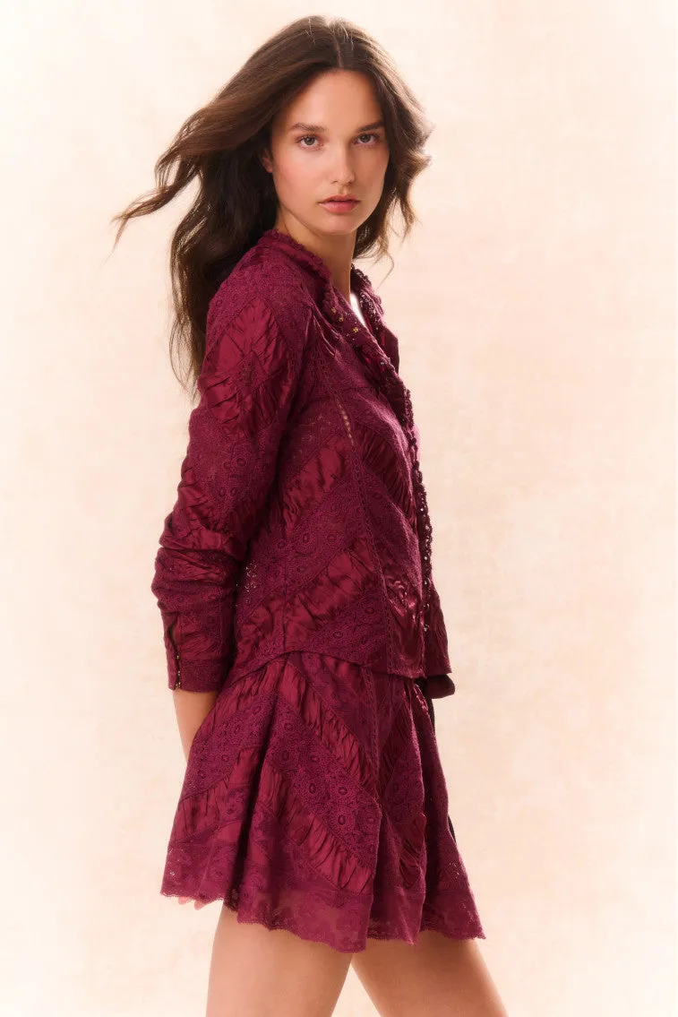 Isaline Button Down Lace Top - OXBLOOD sold by LoveShackFancy product image thumbnail 3