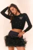 Viviette Feather Mini Skirt - BLACK sold by LoveShackFancy
