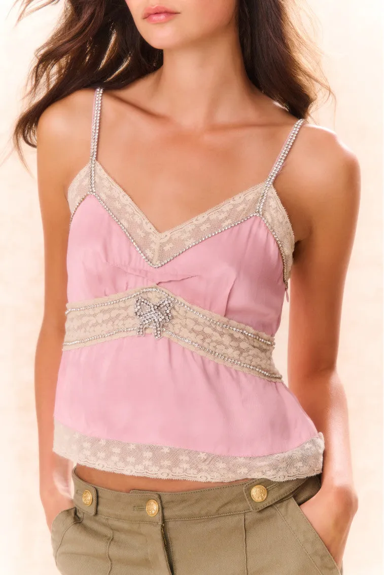 Laticia Embellished Satin Top sold by LoveShackFancy