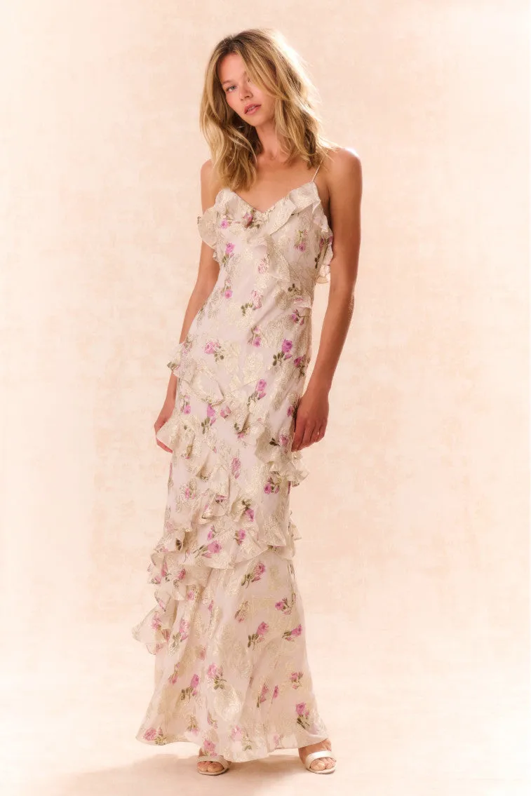 Rialto Floral Silk Maxi Dress sold by LoveShackFancy