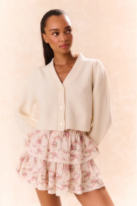 Ruffle Mini Lace-Trimmed Floral Skirt sold by LoveShackFancy