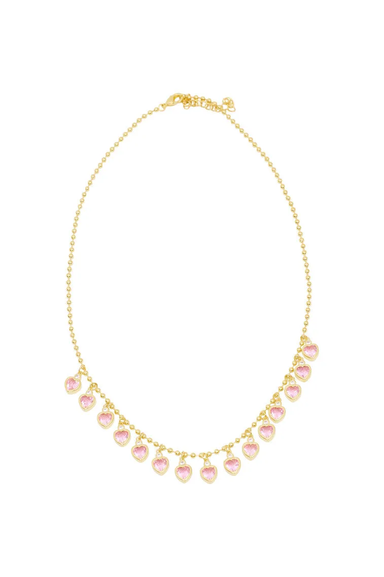 Erin Wachs Gold Heart Tennis Necklace - PINK sold by LoveShackFancy
