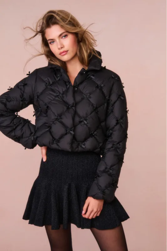 Kasey Quilted Bow-Embellished Jacket sold by LoveShackFancy