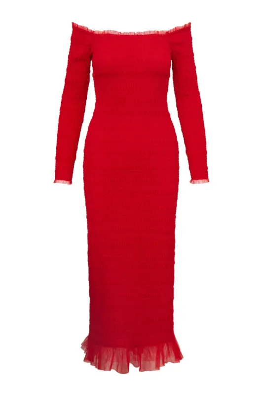 Avelle Smocked Tulle Midi Dress sold by LoveShackFancy