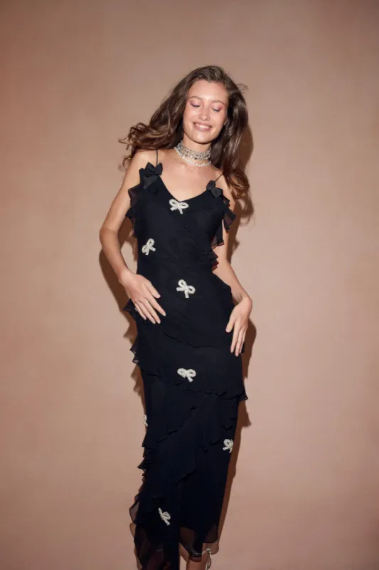 Rialto Crystal Bow-Embellished Maxi Dress sold by LoveShackFancy