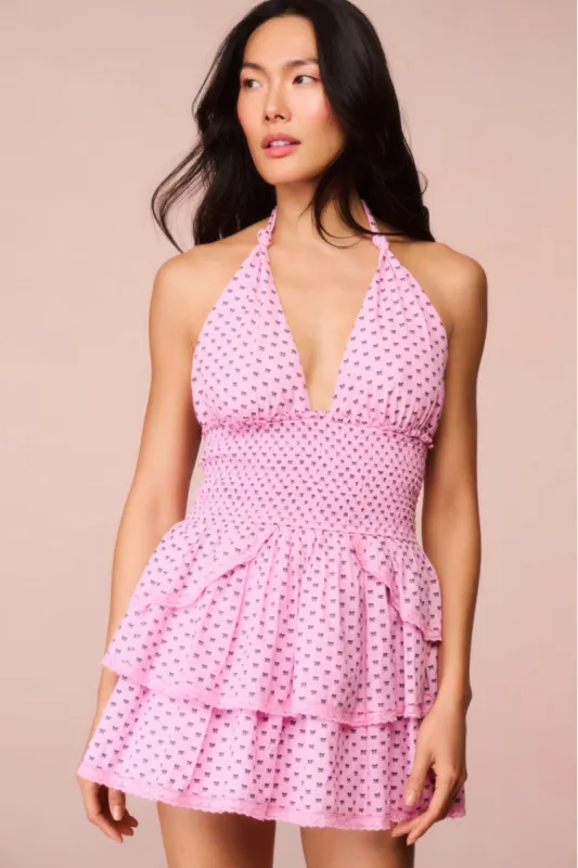Deanna Cotton Bow Mini Halter Dress sold by LoveShackFancy