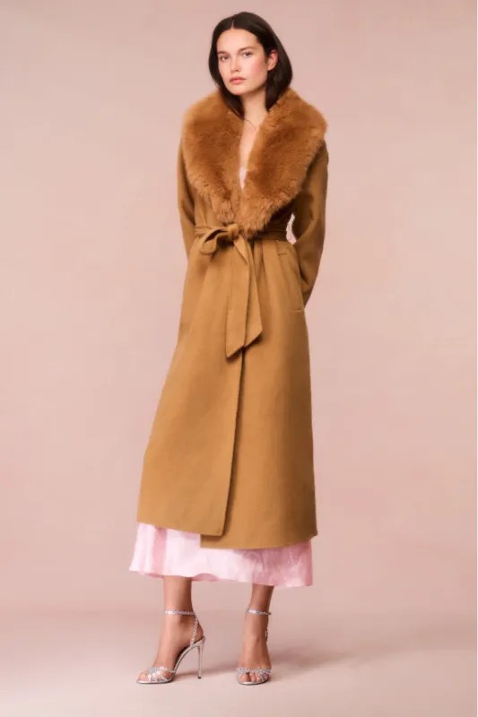 Mahika Wool-Cashmere Faux Fur Collar Coat - CAMEL sold by LoveShackFancy