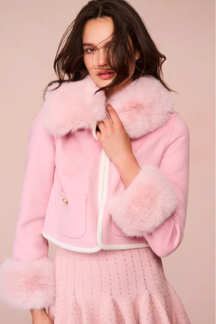 Caprina Wool-Cashmere Faux Fur Jacket sold by LoveShackFancy