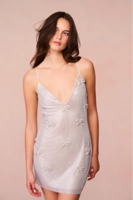 Whilden Metallic Bow-Embellished Mini Dress sold by LoveShackFancy