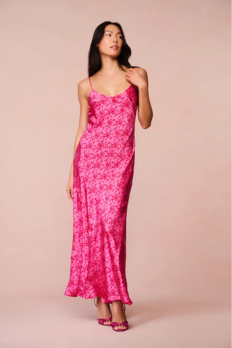 Azalea Silk Bow-Printed Maxi Dress sold by LoveShackFancy