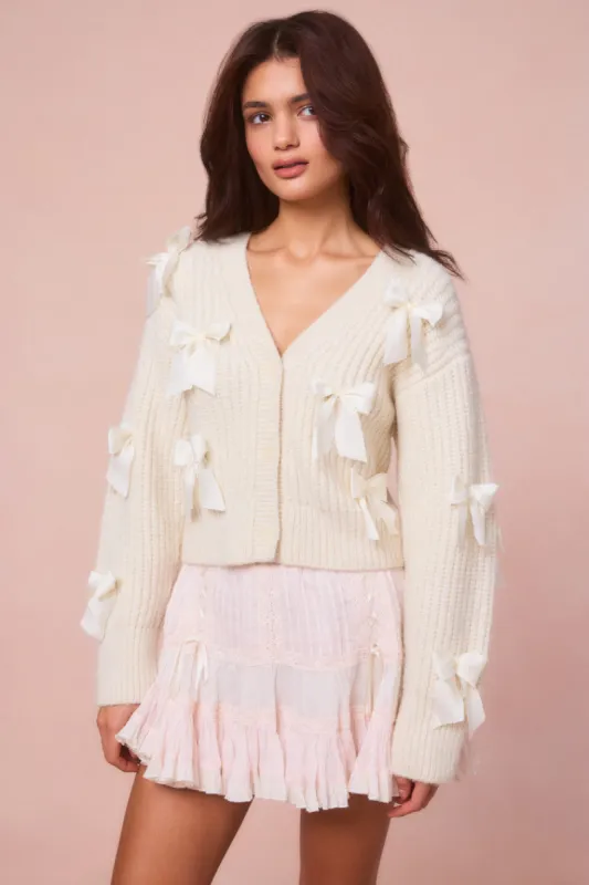 Ashtan Alpaca Bow-Embellished Cardigan sold by LoveShackFancy