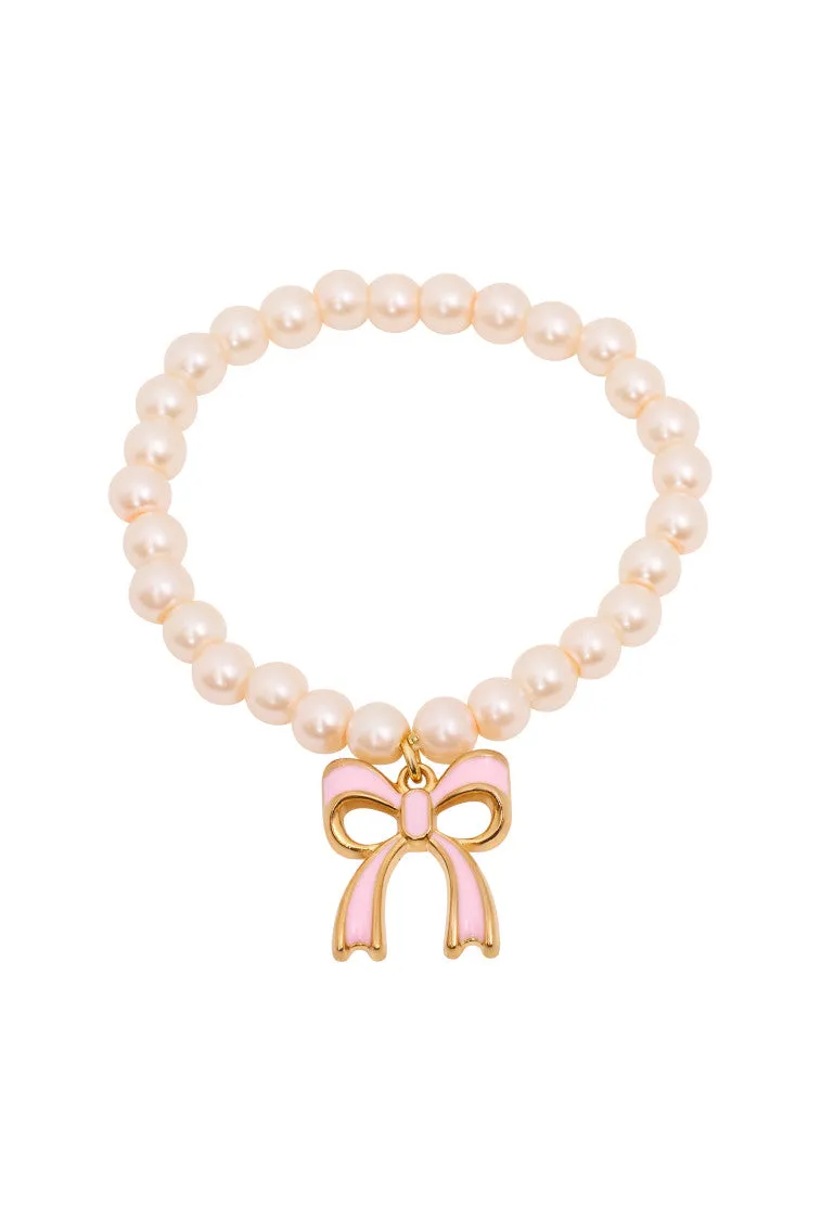 She's Coquette Pink Bow Pearl Bracelet sold by LoveShackFancy
